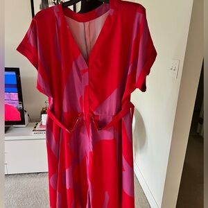 Red and Purple V-Neck Dress